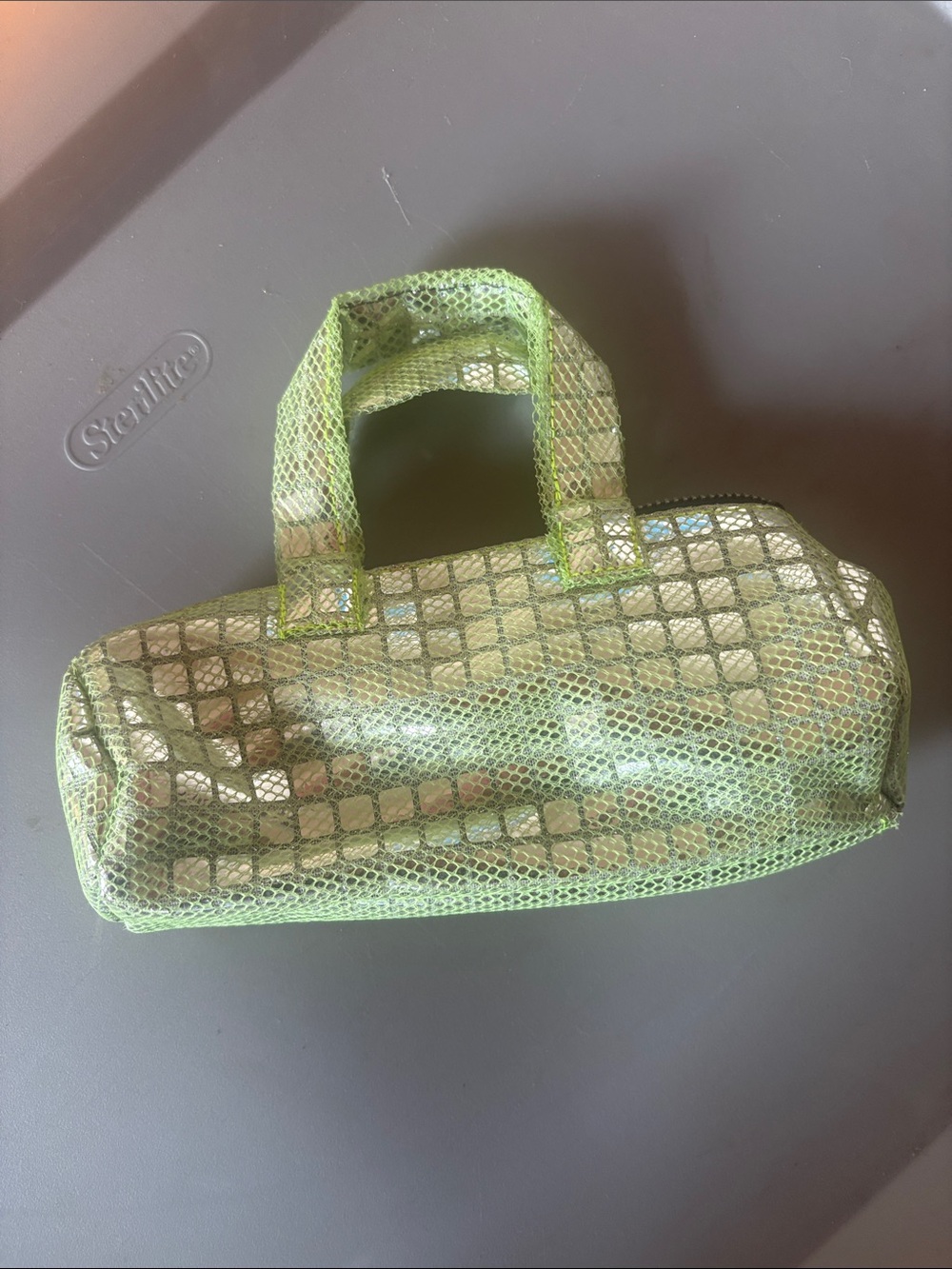Green Mesh Cosmetic Tote Bag with Top Handles